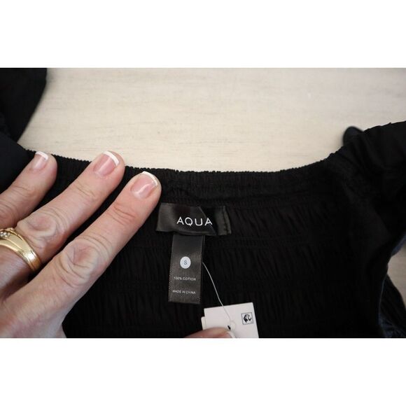 Aqua AT21WDR00153 Women's Sz Small Black Smocked Flutter Sleeve Midi Dress - Picture 6 of 8